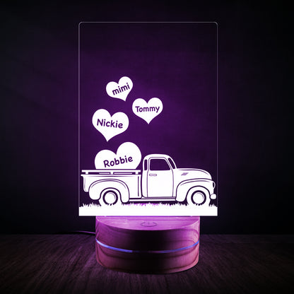 Pickup truck heart family-Custom names - night light lamp with 7 color