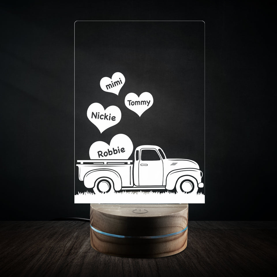 Pickup truck heart family-Custom names - night light lamp with 7 color