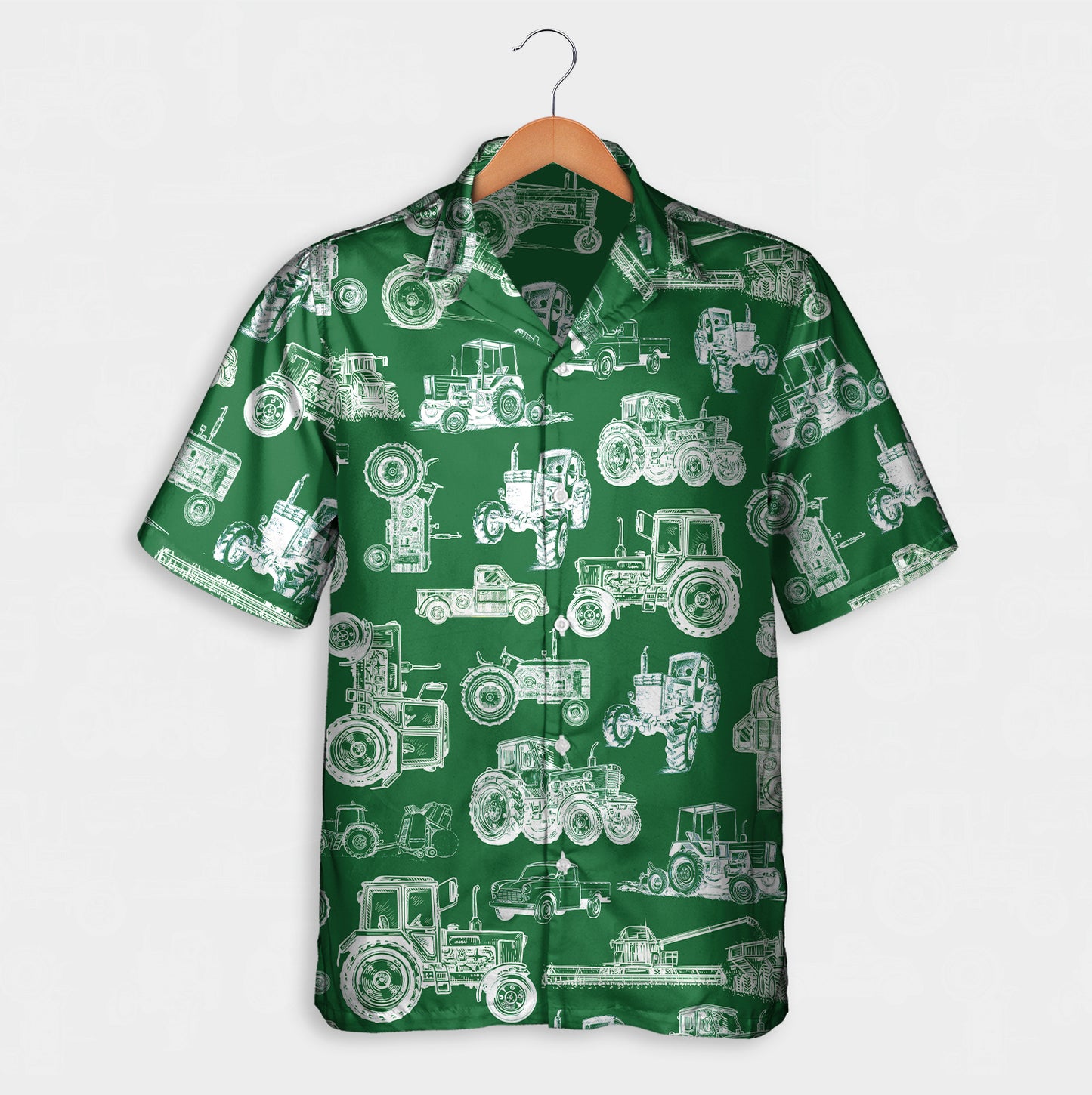 Tractor pattern white and blue, red, green  - Hawaiian Shirt, Shorts for adult and youth - myfunfarm