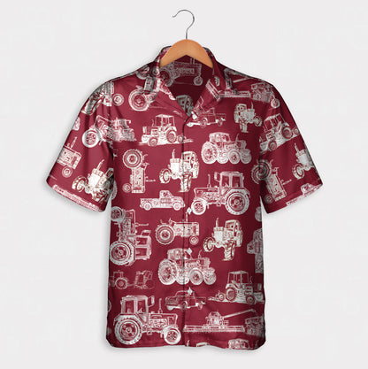 Tractor pattern white and blue, red, green  - Hawaiian Shirt, Shorts for adult and youth - myfunfarm