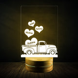 Pickup truck heart family-Custom names - night light lamp with 7 color